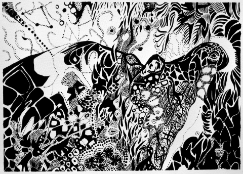 Grotesqueries: Fibropapillomatosis On Paper Gouache on watercolor paper