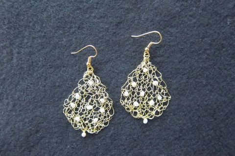  Earrings silver-plated gold wire, white freshwater pearls