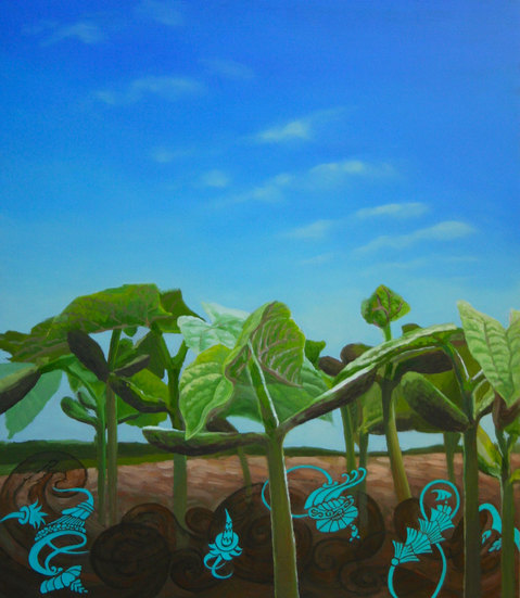 microclimate garden pattern oil on birch panel