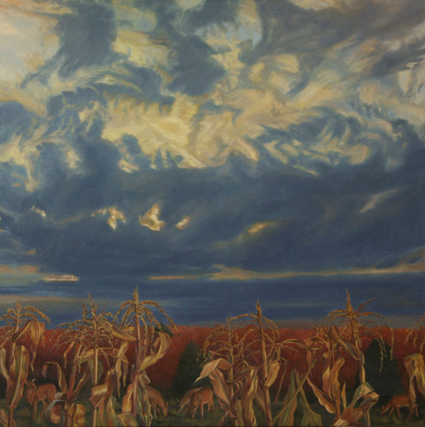 autumn corn with deer garden sublime oil on canvas