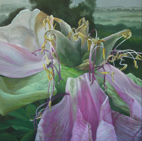 peony and valley view garden sublime oil on birch panel