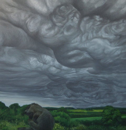 summer storm and whistle pig garden sublime oil on birch panel