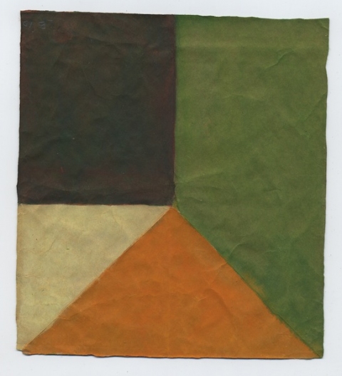 Untitled (corner #5) Bag Paintings watercolor and guache on brown paper bag fragment