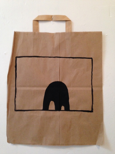 Black Bag Paintings Gouache, paper bag