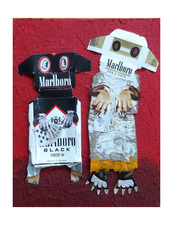 Jane Lubin CigarettePack Collages Acrylic/Collage/Pumice on Wood panel