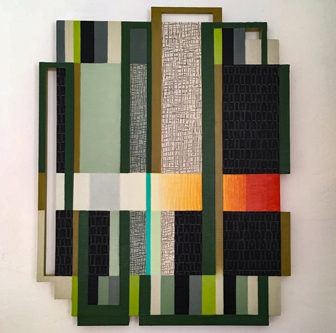 Bandwidth Shaped Paintings oil on wood and canvas over shaped panel