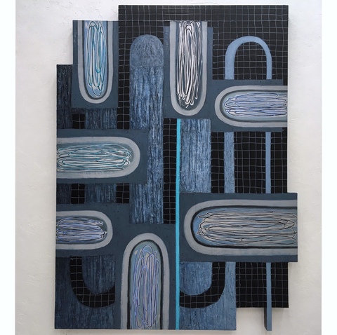 Cross Currents Shaped Paintings oil on canvas over shaped support
