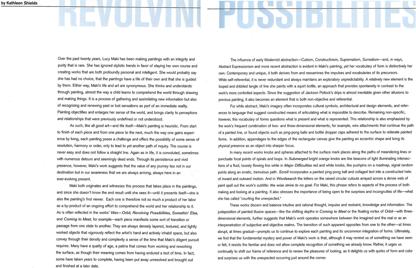 Lucy Maki: Revolving Possibilities, catalog from show 2002 LUCY MAKI Articles and Reviews
