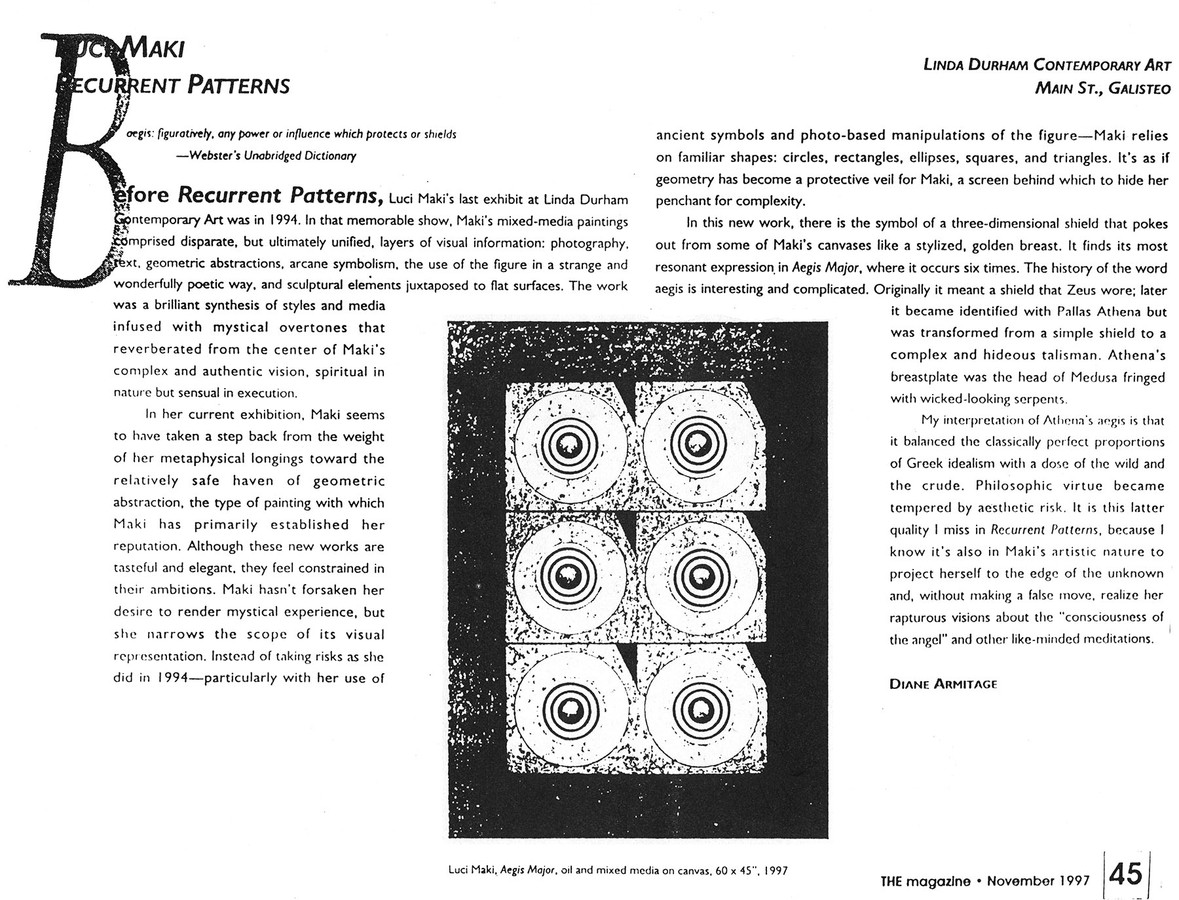 Diane Armitage, "Lucy Maki: Recurrent Patterns, " LUCY MAKI Articles and Reviews