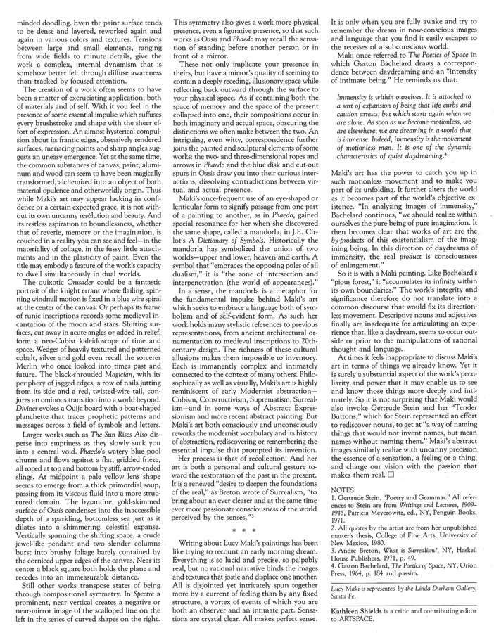 Kathleen Shields, "Lucy Maki: The Intimate Image," LUCY MAKI Articles and Reviews