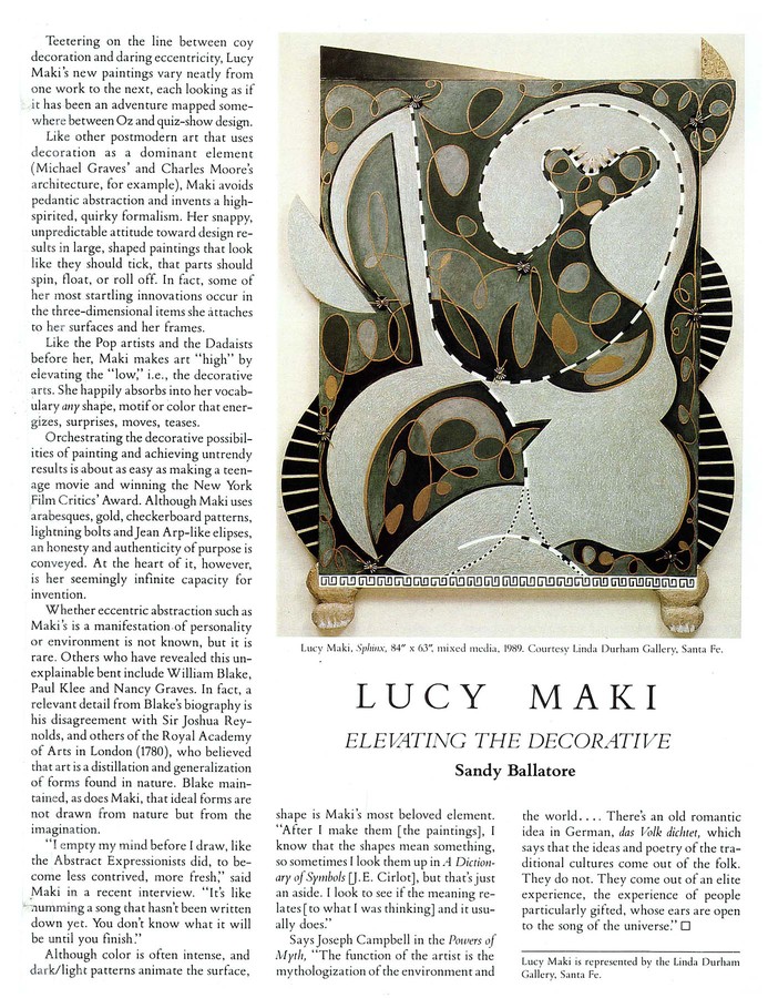 Sandy Ballatore, "Lucy Maki: Elevating the Decorative," LUCY MAKI Articles and Reviews