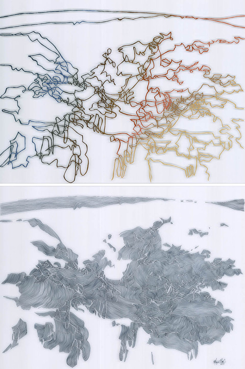 Untitled 1215 Recent Mixed Media Paintings on Film permanent marker, oil and liquin on polyester film (diptych)