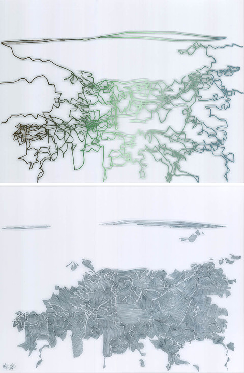 Untitled 1315 Recent Mixed Media Paintings on Film permanent marker, oil and liquin on polyester film (diptych)