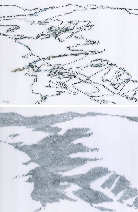 Untitled 1615 Recent Mixed Media Paintings on Film permanent marker, oil and liquin on polyester film (diptych)