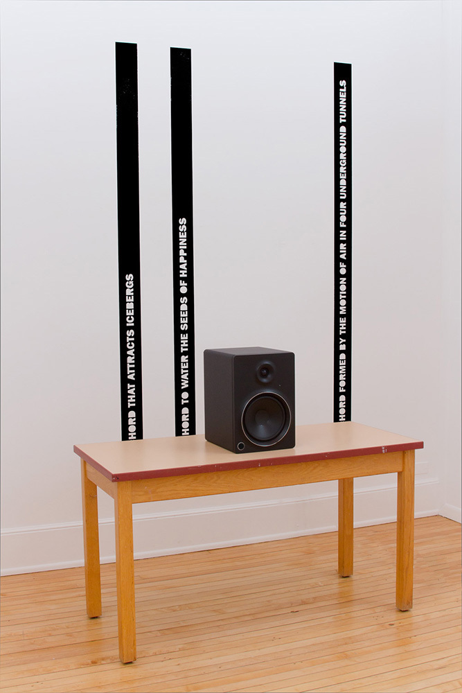 mark booth AN INDEX OF EUPHONIOUS AGGREGATES One-channel sound with vinyl wall text mark booth AN INDEX OF EUPHONIOUS AGGREGATES One-channel sound with vinyl wall text