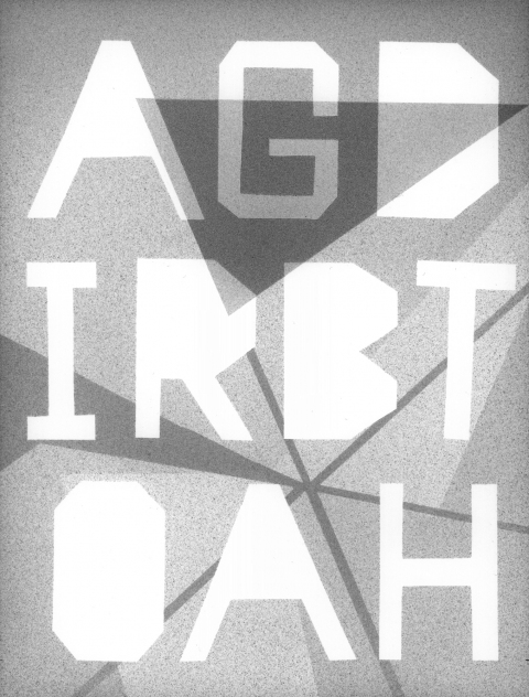 AGDIRBTFOAH (A GEODESIC DOME IS REPRESENTED BY THE FUR OF A HARE) mark booth TEXTS Silver acrylic on paper