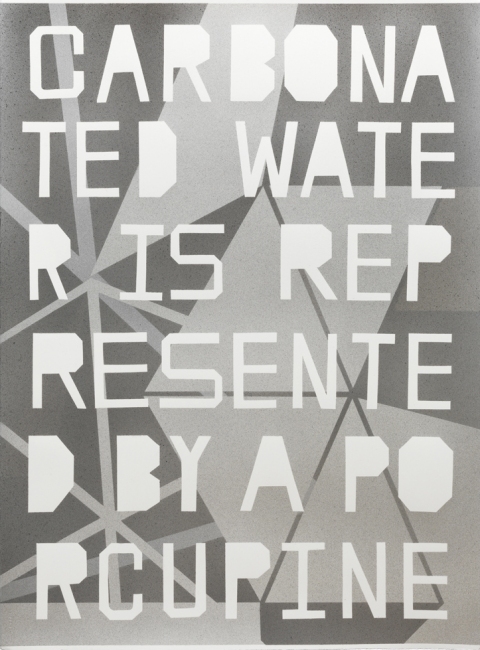 GIRBTS - CARBONATED WATER IS REPRESENTED BY A PORCUPINE mark booth TEXTS silver acrylic on watercolor paper