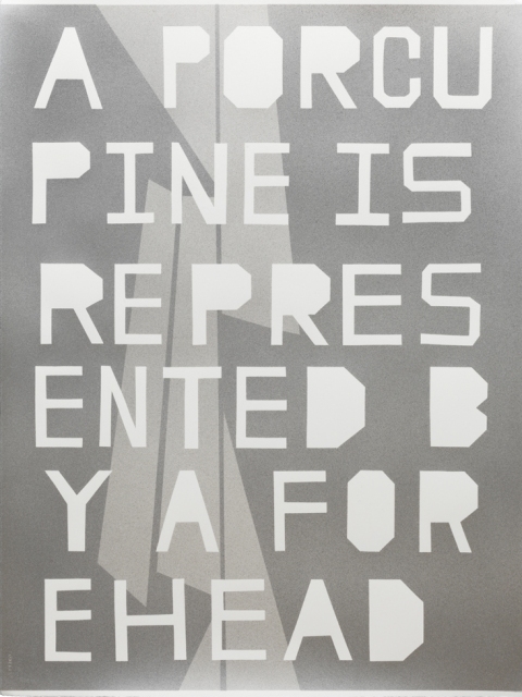 GIRBTS - A PORCUPINE IS REPRESENTED BY A FOREHEAD mark booth TEXTS silver acrylic on watercolor paper
