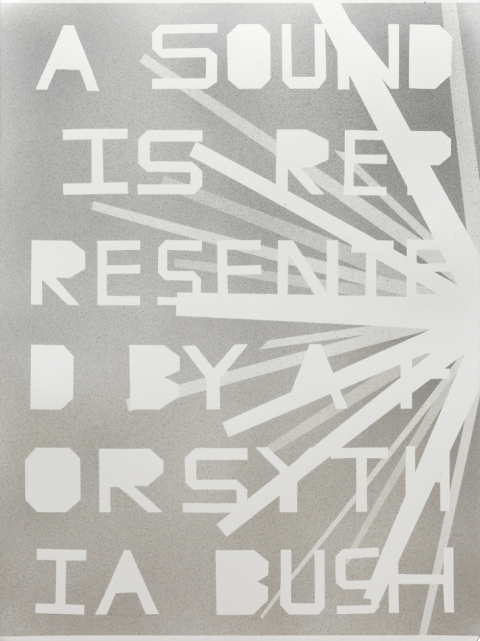 GIRBTS - A SOUND IS REPRESENTED BYA FORSYTHIA BUSH mark booth TEXTS silver acrylic on watercolor paper