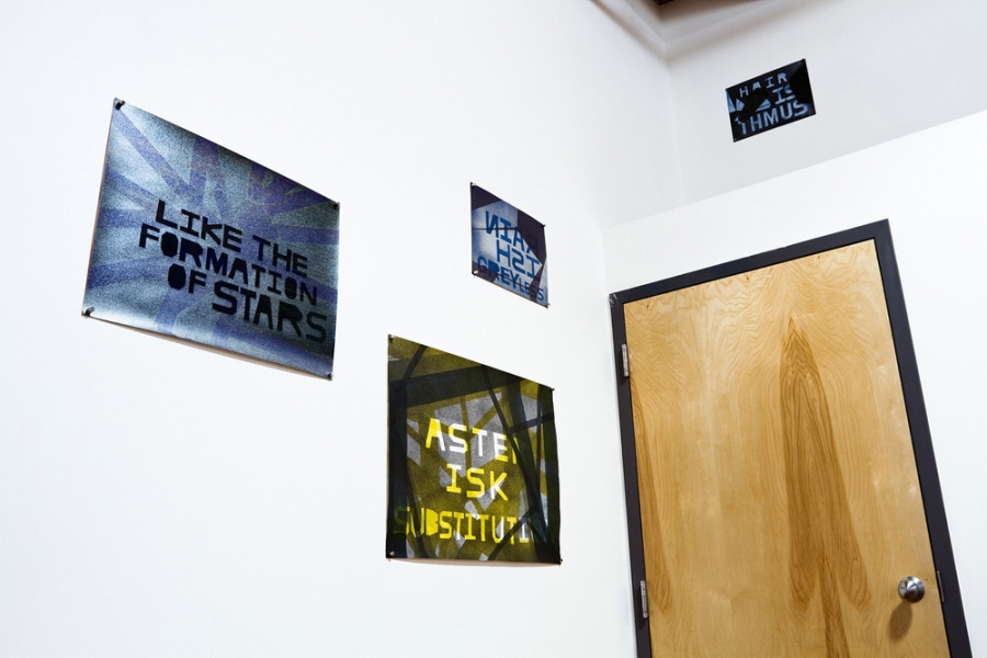 (L to R) LIKE THE FORMATION OF STARS, RAINISH GREYLESSNESS, ASTERISK SUBSTITUTE, HAIR ISTHMUS mark booth NARWHAL/SEA URCHIN Installation view