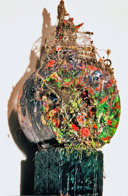 Marty Greenbaum FREESTANDING glass, rock, string, wax, mixed media