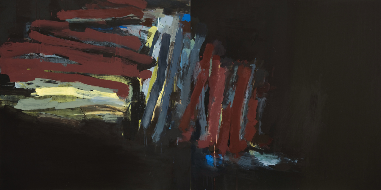 ONE NIGHT OR DAY FOR THE LISTENER 2010-11 oil on panel in two panels
