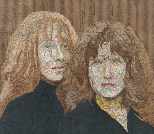 Matthew Cusick Map Works Inlaid maps, book pages, ink, on panel