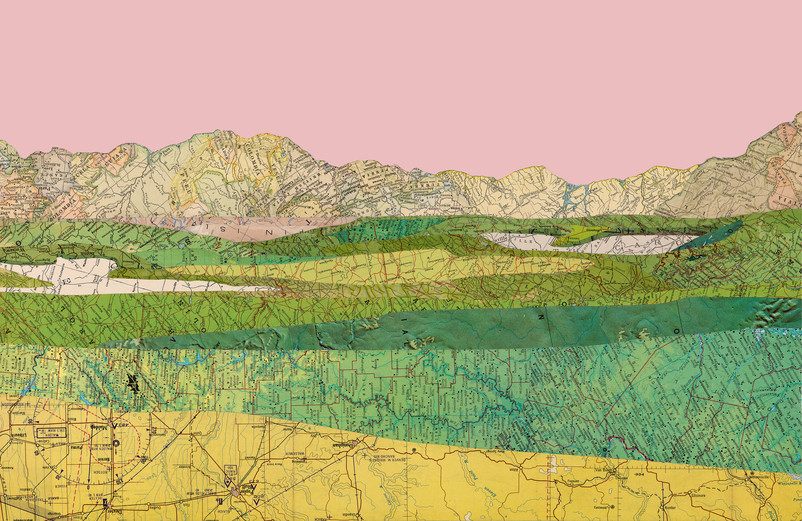 Matthew Cusick Map Works Inlaid maps, acrylic, on panel