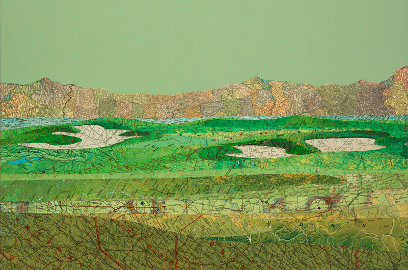 Matthew Cusick Map Works Inlaid maps, acrylic, on panel