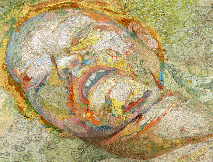 Matthew Cusick Map Works Inlaid maps on panel