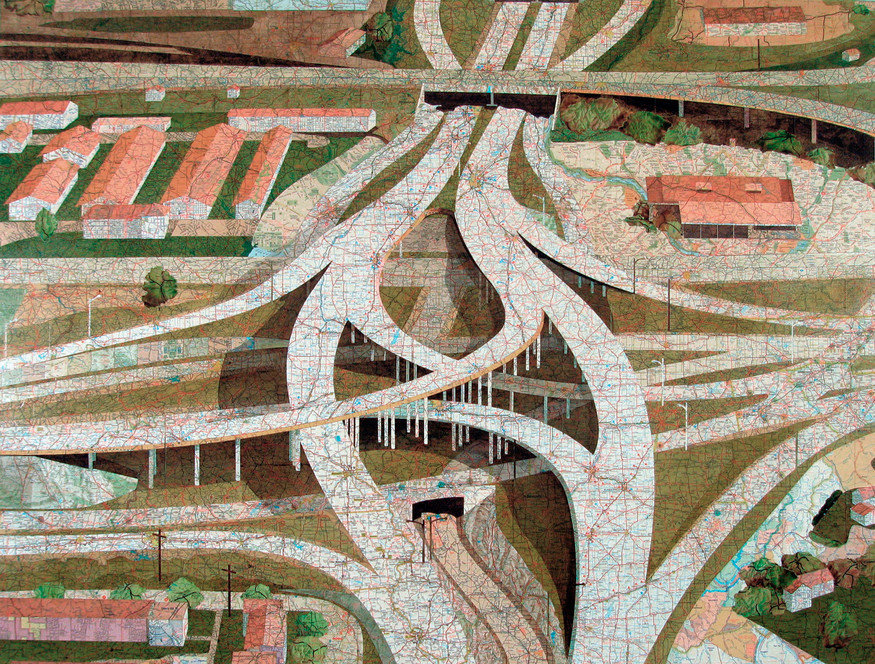 Matthew Cusick Map Works Inlaid maps, acrylic, on panel