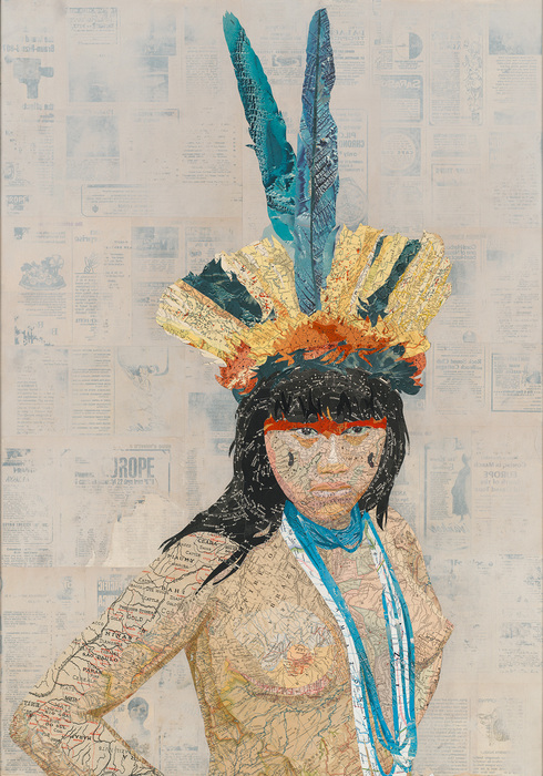 Matthew Cusick Map Works Inlaid maps, Venture Magazines, on panel