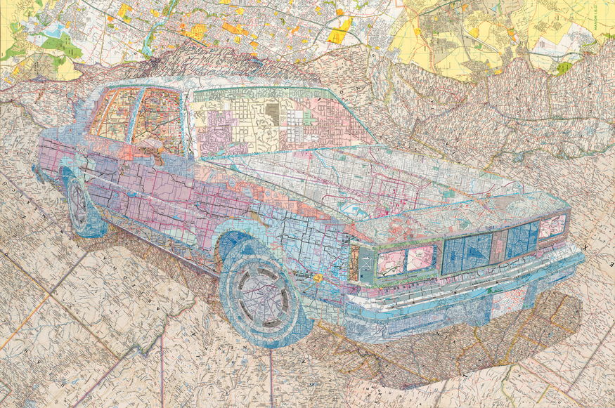 Matthew Cusick Map Works Inlaid maps on panel