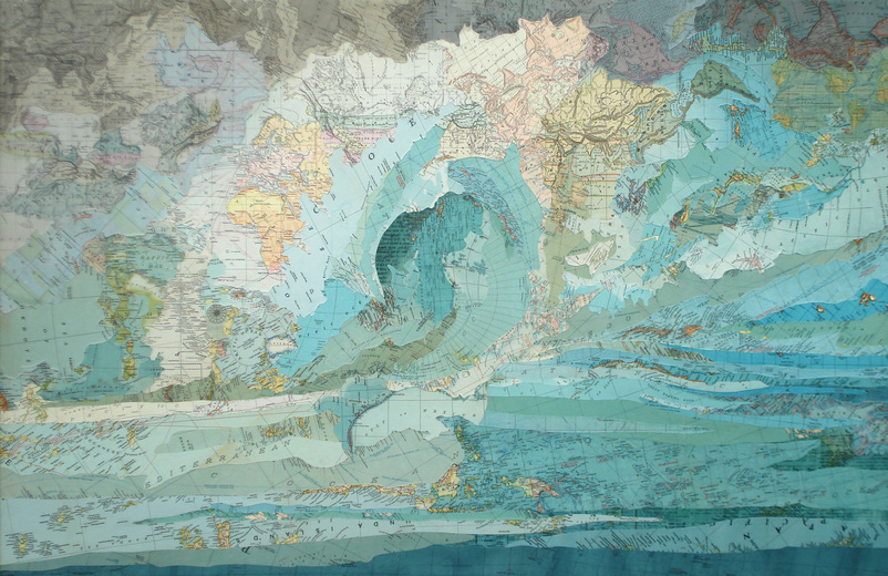 Matthew Cusick Map Works Inlaid maps and ink on panel