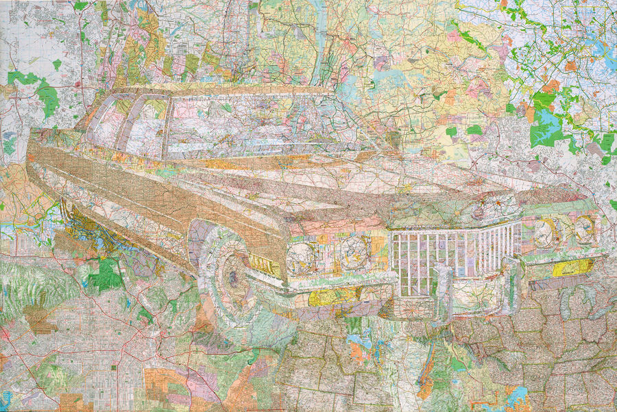 Matthew Cusick Map Works Inlaid maps on panel.