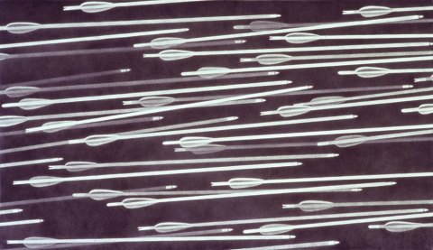 Swarm of Arrows arrows India ink on gessoed board