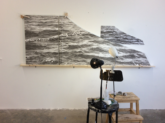 Late process shot, almost there! harpsichord decoration for Middlesex School