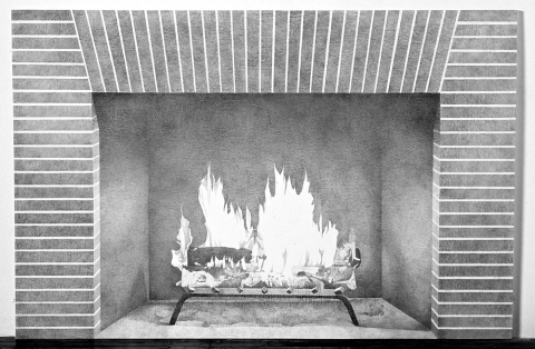 Fireplace (lifesize) archives India ink on gessoed board