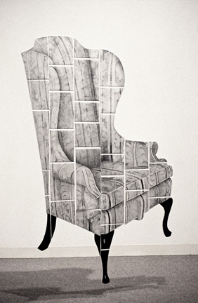 Suspended Wingback archives Graphite, gesso on wood (in 30 pieces), monofilament