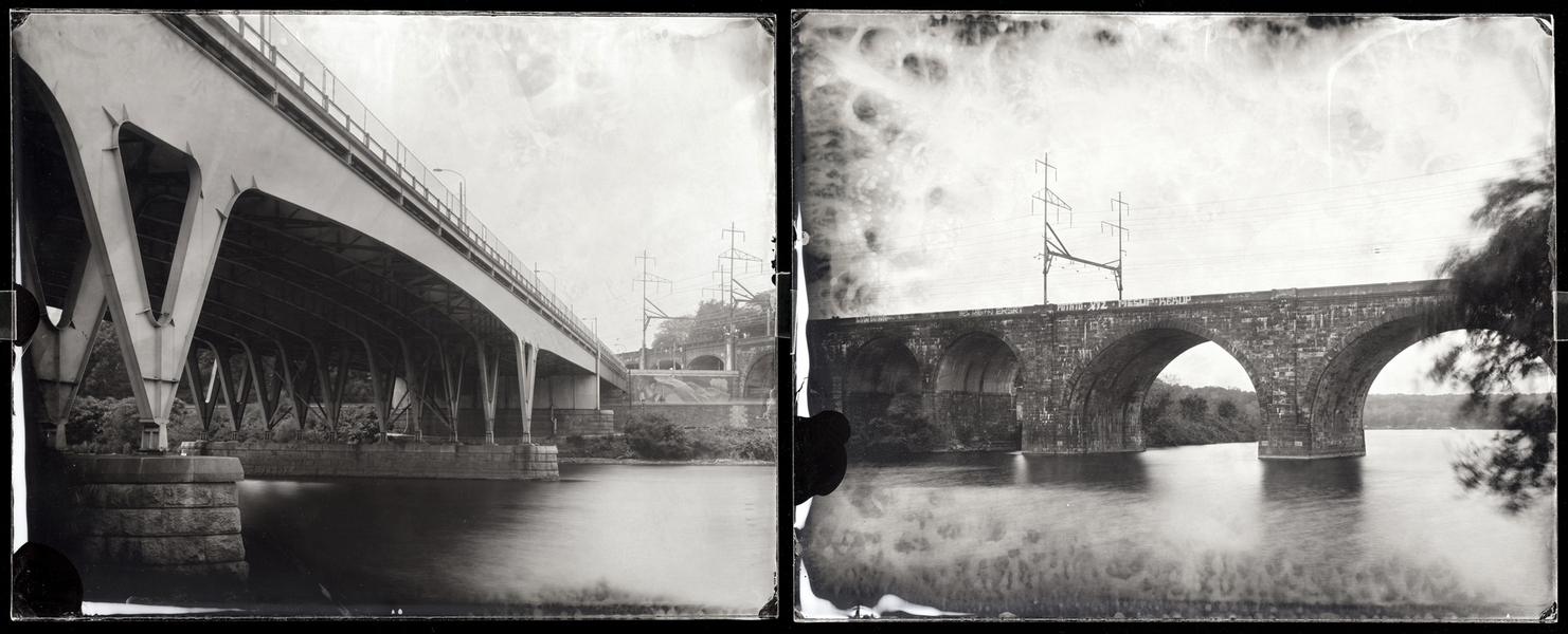 Girard and Penna RR Bridges, Philadelphia, 2013 Michael Kolster Schuylkill River (PA) ambrotype diptych