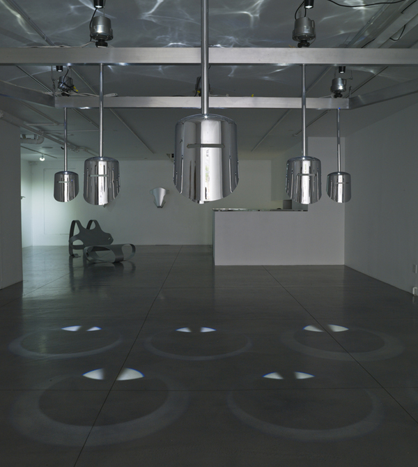 Wappen Field, Detail View @ Bosi Contemporary, NY Wappen Field: Sculpture & Sound Chrome Plated Steel, LED's, speaker drivers, amplifiers, SuperCollider, audio interface, power conditioner, computer