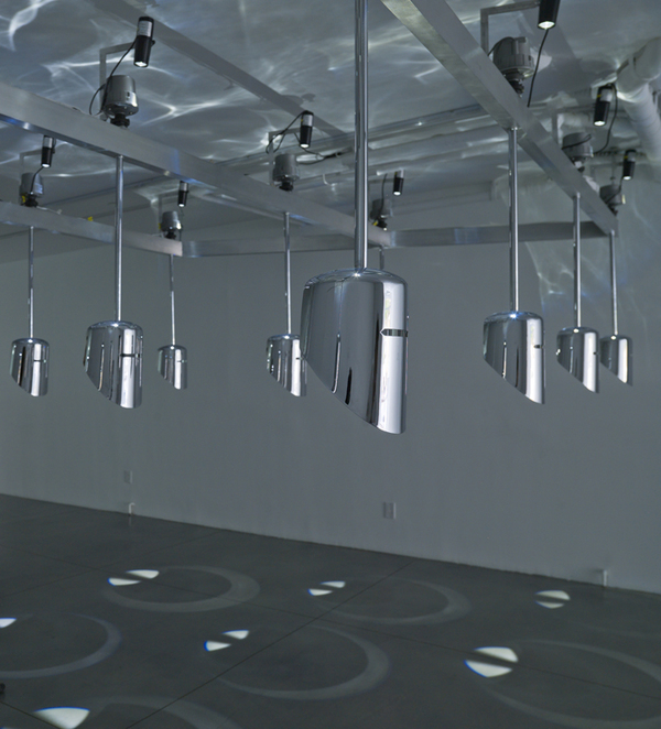 Wappen Field, Detail View @ Bosi Contemporary, NY Wappen Field: Sculpture & Sound Chrome Plated Steel, LED's, speaker drivers, amplifiers, SuperCollider, audio interface,power conditioner, computer