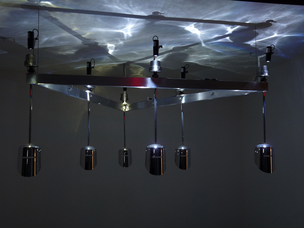 Wappen Field: 6 Helmet Sound Installation Wappen Field: Sculpture & Sound Chrome Plated Steel, LED's, speaker drivers, amplifiers, SuperCollider, audio interface, power conditioner, computer