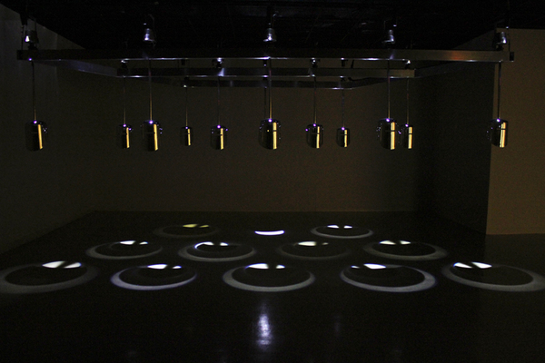 Wappen Field - 12 Helmet Sound Installation Wappen Field: Sculpture & Sound Chrome Plated Steel, Aluminum, Mirrors, LED's, Speaker Drivers, Amplifiers, Computer, SuperCollider, Power Conditioner, Audio 12 Interface