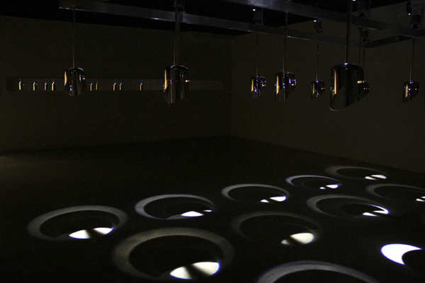 Wappen Field - 12 Helmet Sound Installation Wappen Field: Sculpture & Sound Chrome Plated Steel, Aluminum, Mirrors, LED's, Speaker Drivers, Amplifiers, Computer, SuperCollider, Power Conditioner, Audio 12 Interface