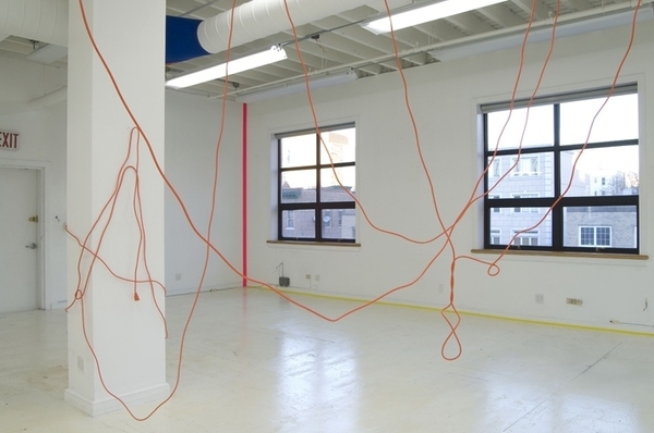 Between the Clock and the Bed Between the Clock and the Bed Mixed Media: paint, tape, foram, fabric, plastic, vinyl, wire cord, pipe cleaners