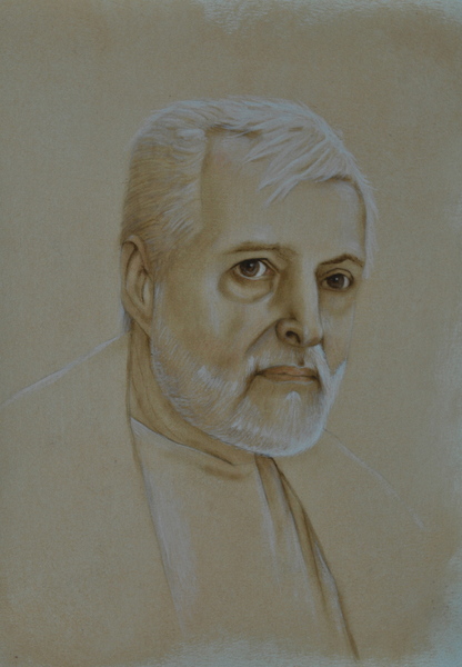N.P SAELAMS FINE ART GALLERY PORTRAIT OIL PAINTING egg tempera .