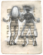Mira Gerard Selected early work graphite and gouache on antique sheet music
