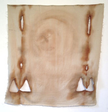 MOLLY RAUSCH The Museum of Controversial Art Tea, coffee, and watercolor on linen pillowcase
