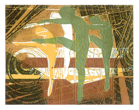 Marjorie Tomchuk 1960's embossed etching, using a zinc plate plus additional plates for color.